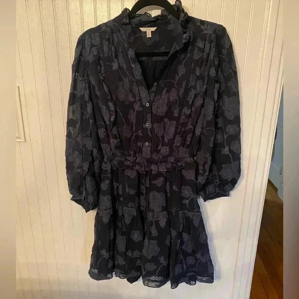 Joie Lace Trimmed Dark Blue floral mini dress